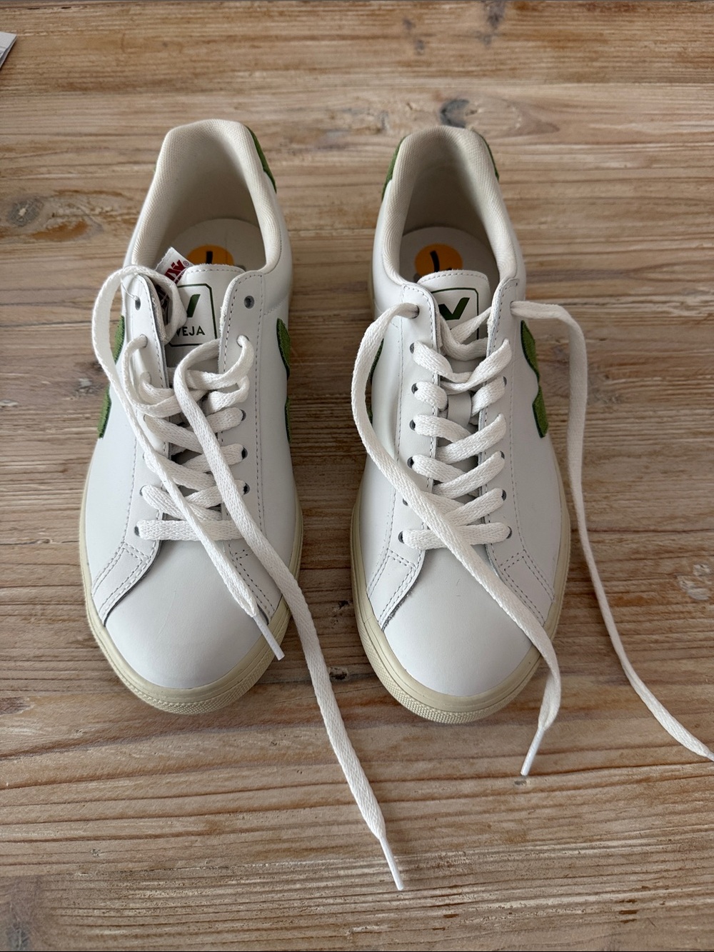 Veja Women’s White Sneakers with Green V Logo